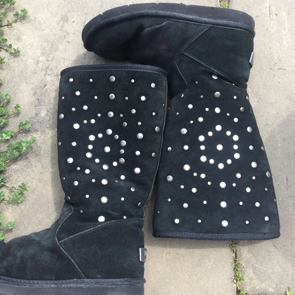UGG Black Suede Mid-Calf Studded Winter Boots